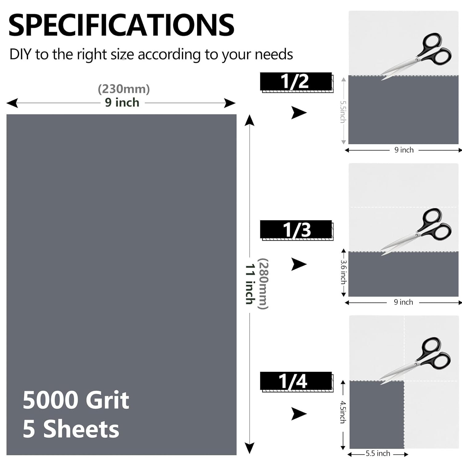 Extra Fine 5000 Grit Sandpaper Sheets, 9×11 Inch, 5 Pack for Wet/Dry Use