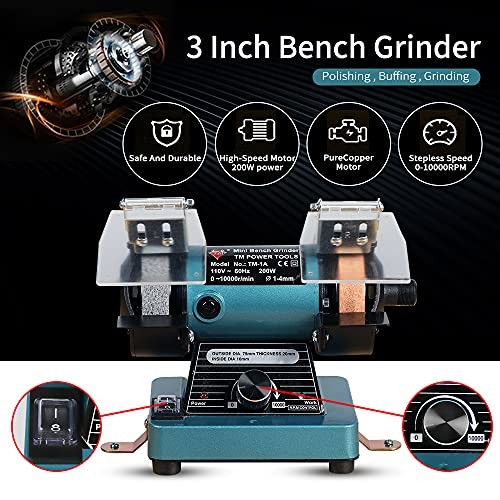 Mini Bench Grinder with Variable Speed for Polishing, Buffing, and Jewelry