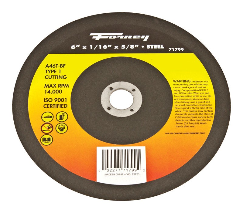 Forney 71799 Aluminum Oxide 10,185 rpm 6 in. Cut-Off Wheel 1/16 in. Thick