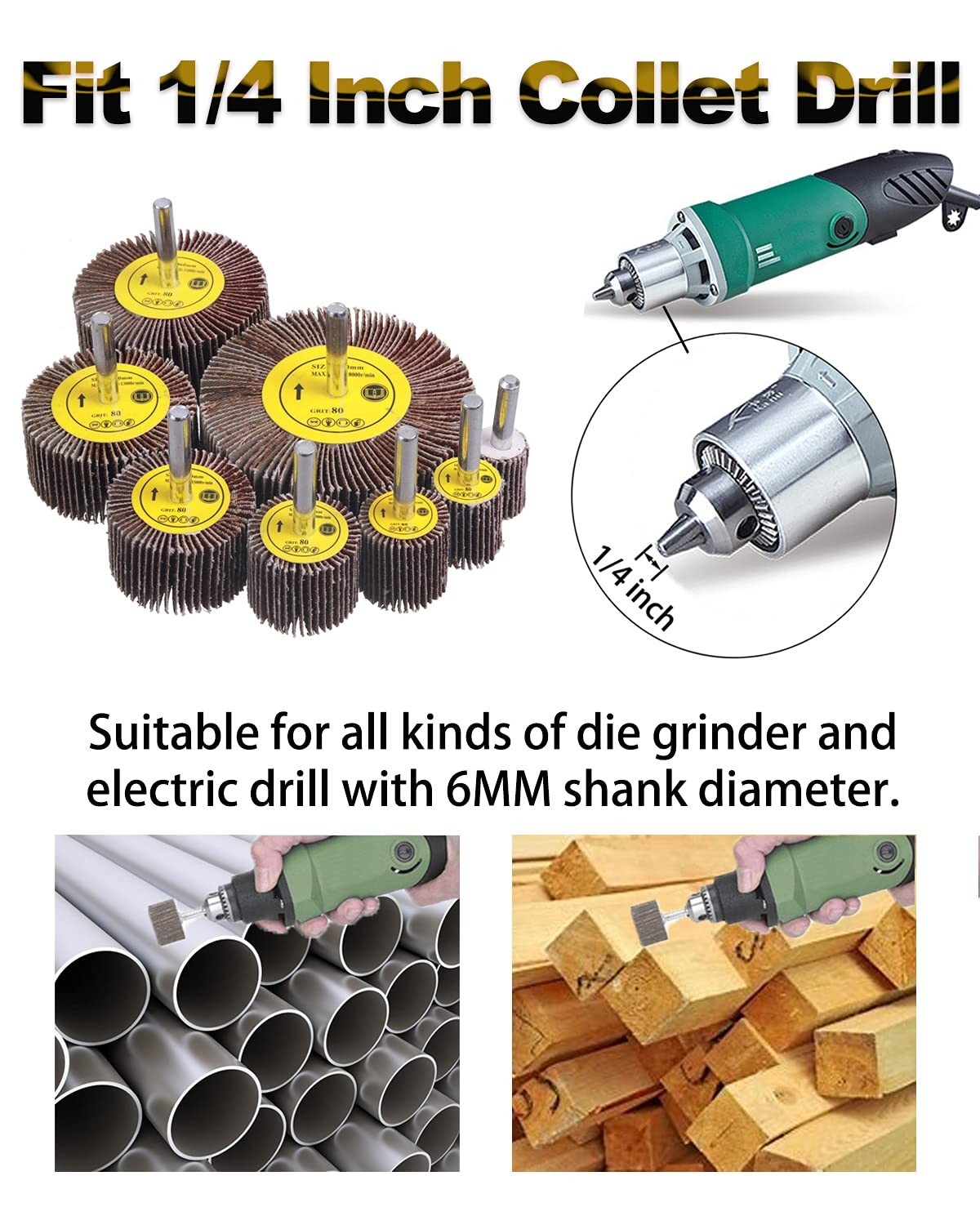 40-Piece 1/4″ Flap Wheel Set – 80 Grit Aluminum Oxide for Die Grinders