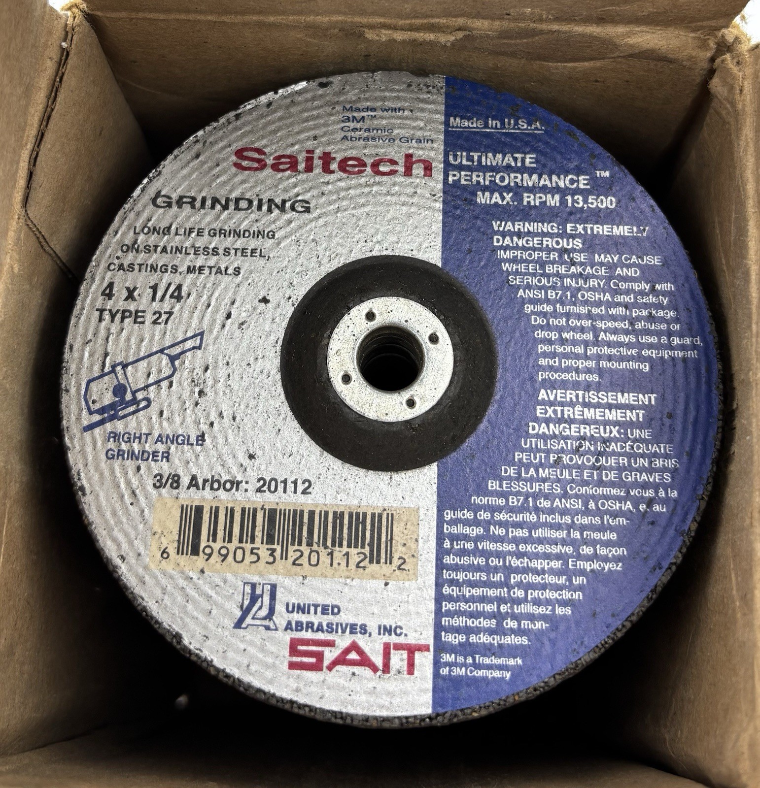 SAIT Saitech Type 27 Grinding Wheel 4in x 1/4 x 3/8 Ceramic Coarse 25 pk..