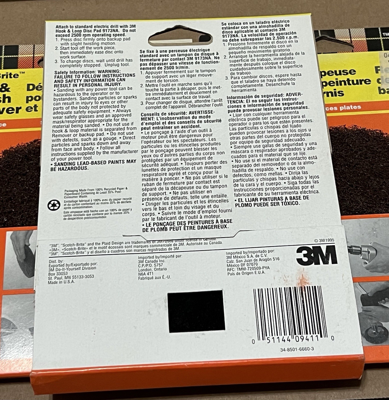 3M Scotch-Brite 9411NA 5” Paint & Varnish Remover Hook & Loop 3-Pack NOS