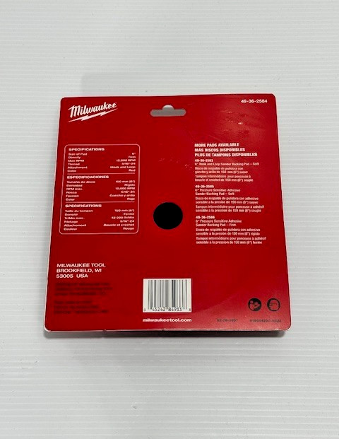 Milwaukee 49-36-2584 6″ Hook and Loop Sander Backing Pad – Firm