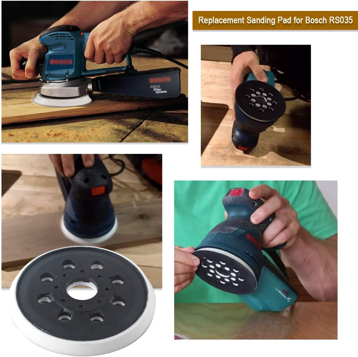 5”ROS20vs Replacement Sanding Pad Compatible with Bosch RS035, 8 Hole Hard Hook-