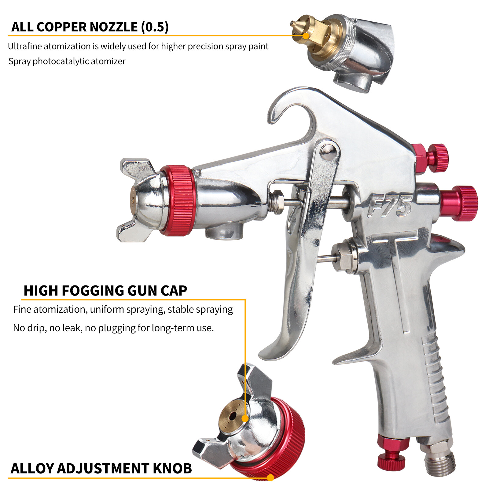 1.5mm Nozzle HVLP Air Spray Gun For Car Auto Paint Sprayer Touch Up Gravity Tool