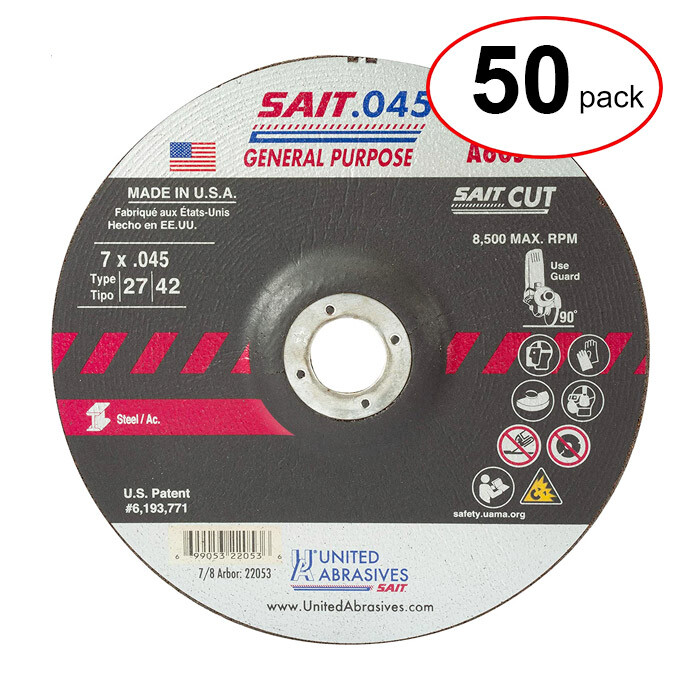 Sait 22053 7″ x .045″ x 7/8″ A60S Metal Cut-Off Wheel (50Pack)