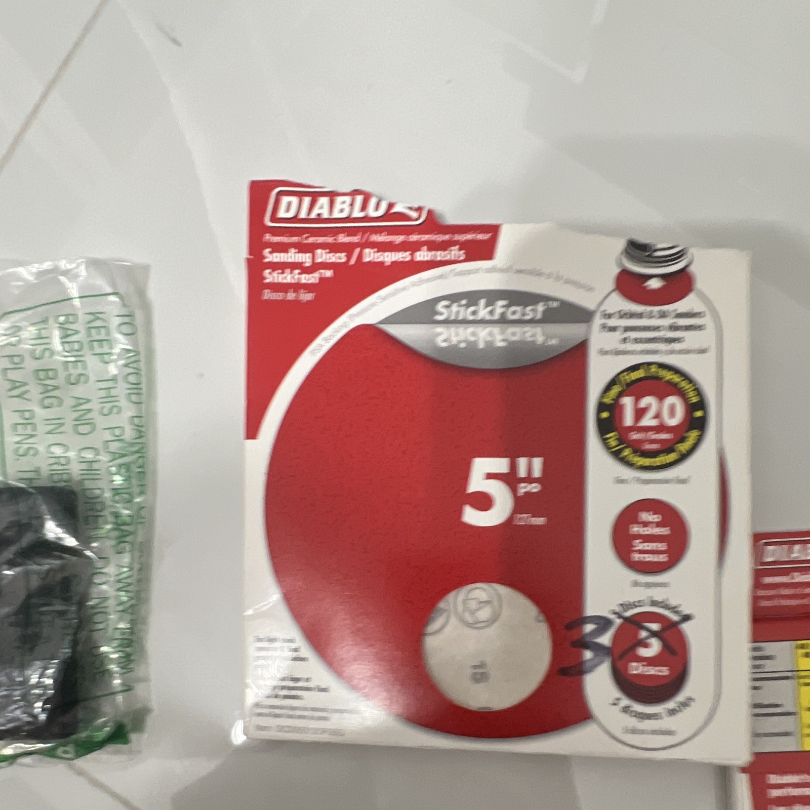 Diablo StickFast 5″ Sanding Discs (Qty 5) Red Finishing Orbital + 3M