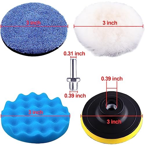 17 Pieces Buffing Pads Foam Polishing Pad Wax Buffer Polish Pads 3 Inch