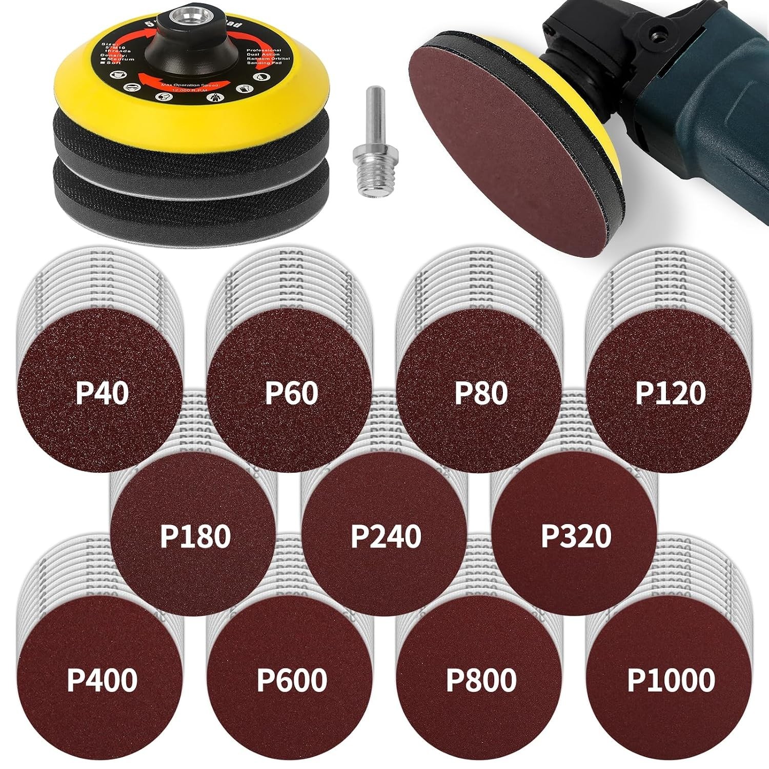 Pomsare 114PCS Angle Grinder Sanding Discs, 5 Inch Upgraded Hook and Loop Foam B