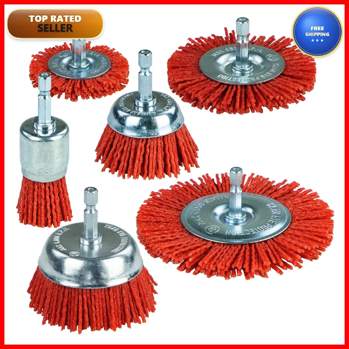 Sali 6 Pack Nylon Filament Abrasive Wire Brush Wheel Cup Brush Set 1/4 Inch Hex