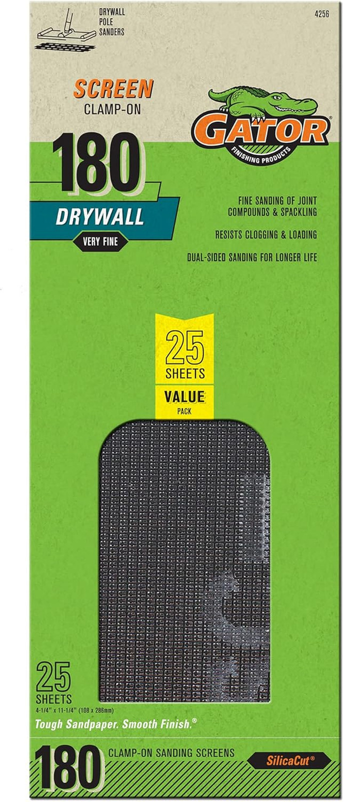 Gator Clamp-On Precut Drywall Sanding Screen, 4-1/4″ X 11-1/4″, 180 Grit, 25 Pac