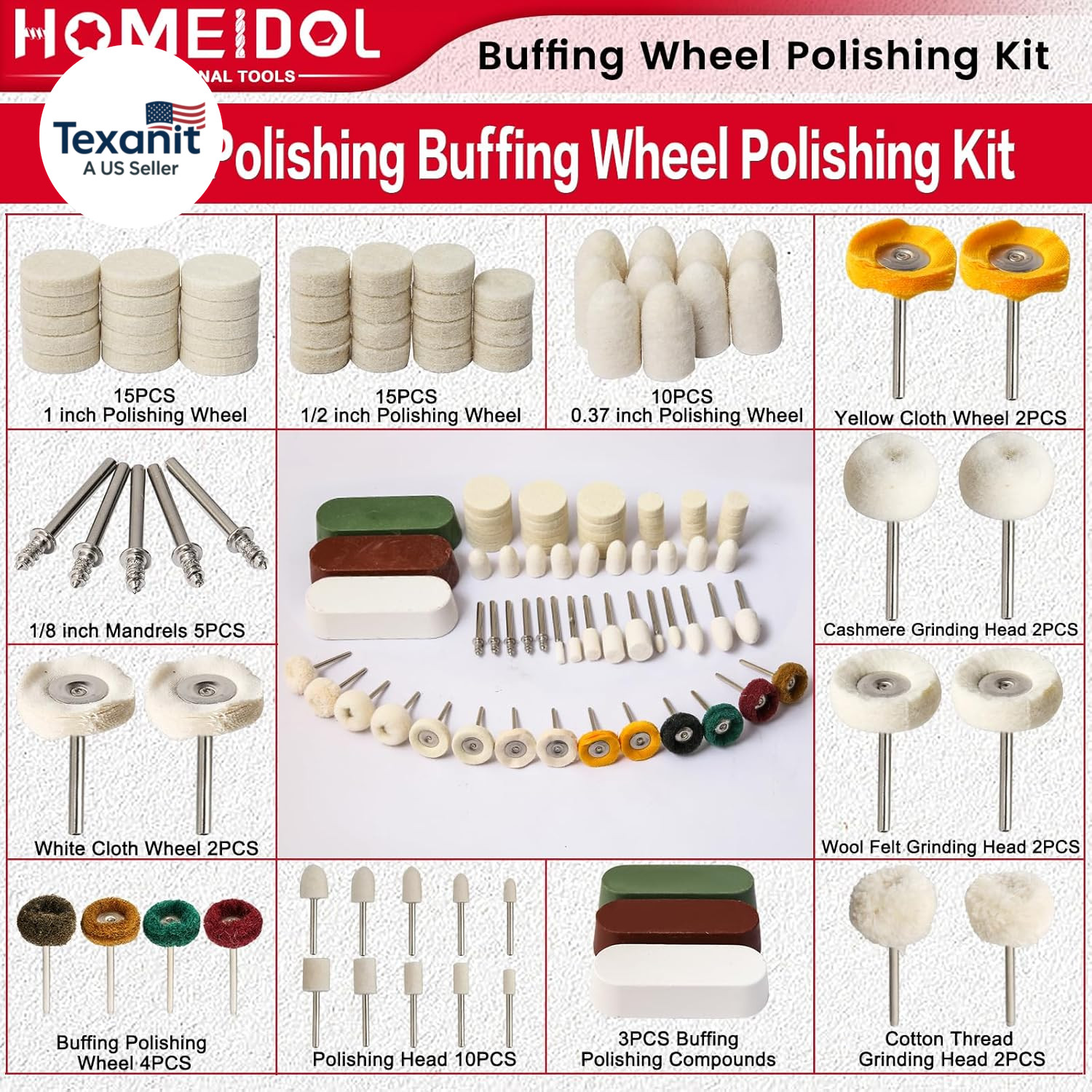 72 PCS Buffing Wheel Polishing Kit Compatible with Dremel, with Polish Compound,
