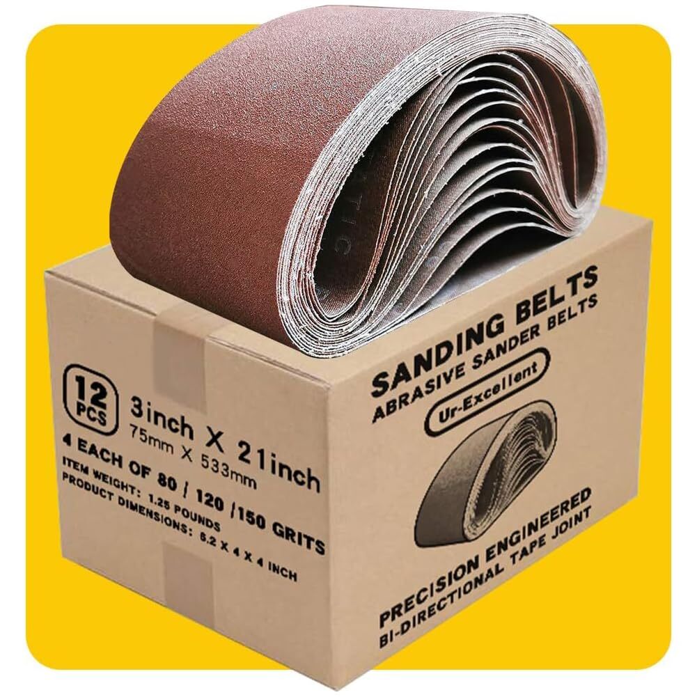 3×21 3 X 21 Inch Sanding Belt Pack 3inch X 21inch12 Pcs4 Each Of 80 120 150 Gri