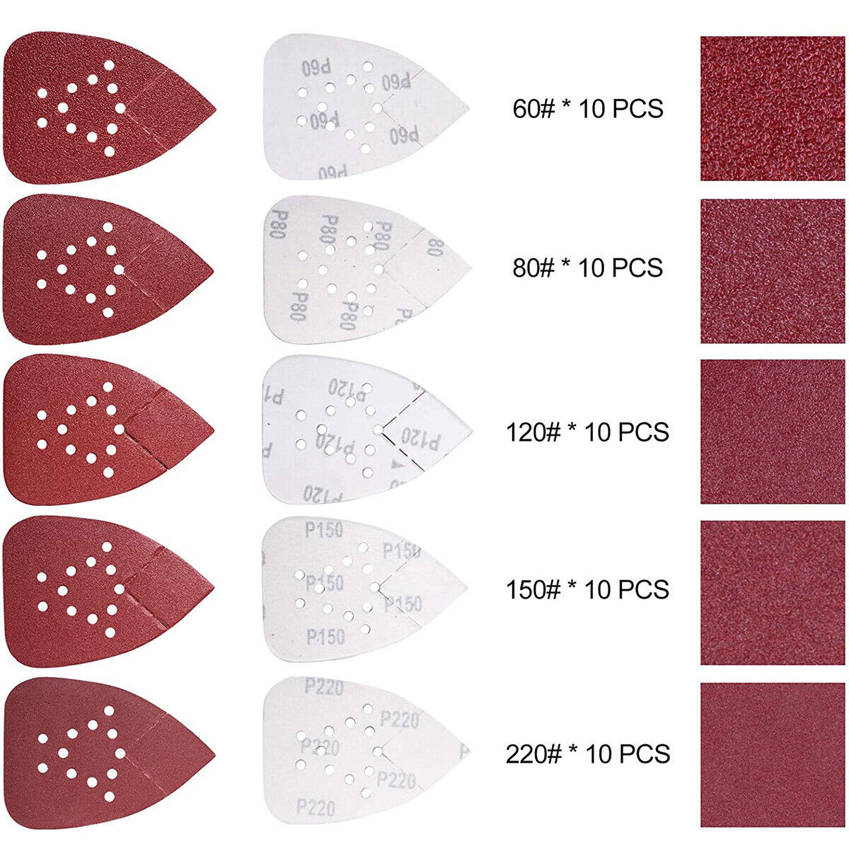 50PCS Mouse Detail Sanding Pads Hook Loop Sandpaper 60-220 Grit for Black+Decker