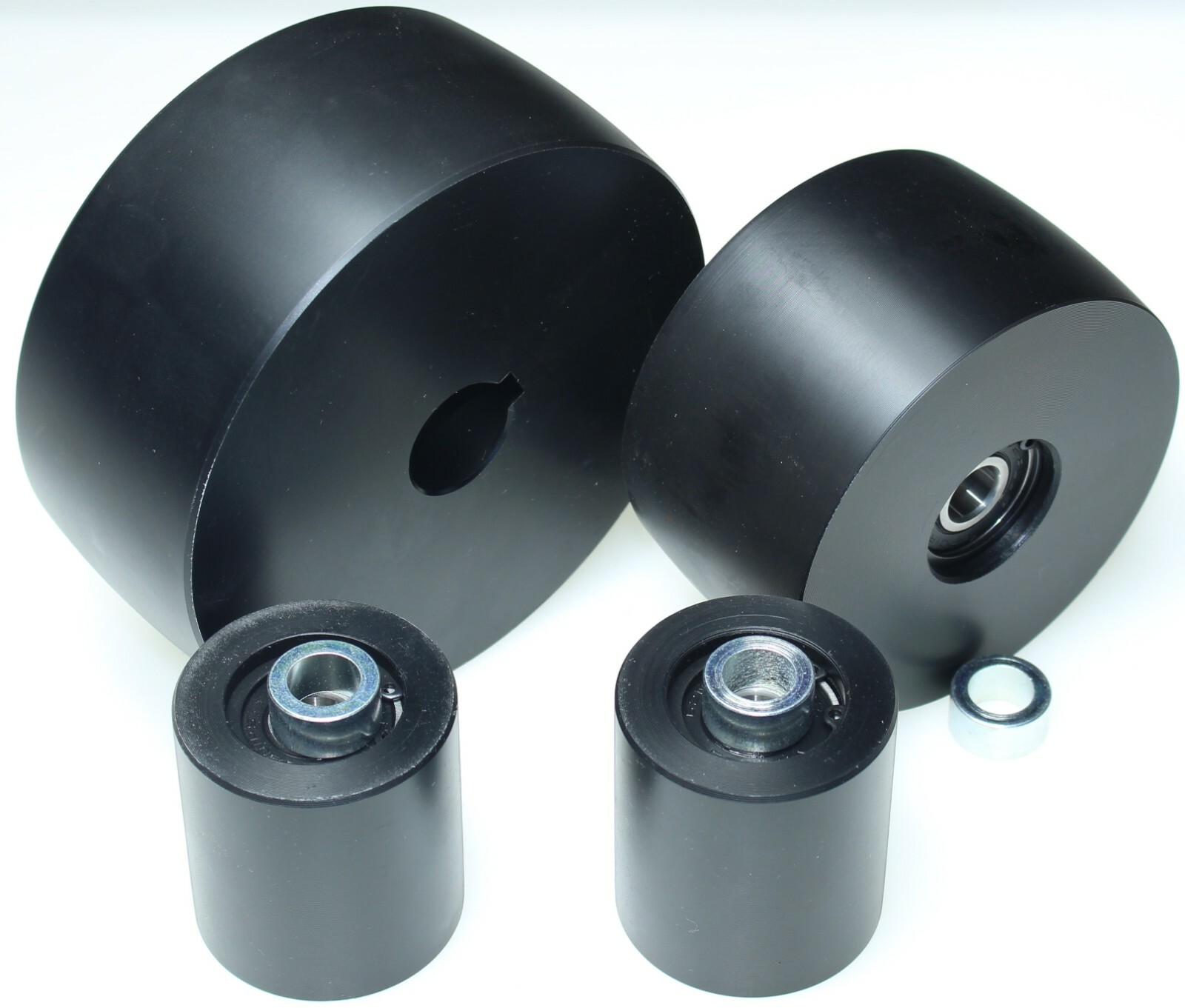 CNC Machined Belt Grinder wheel set 5″ Drive-24 mm shaft, 4″ tracking, 2″ Idler