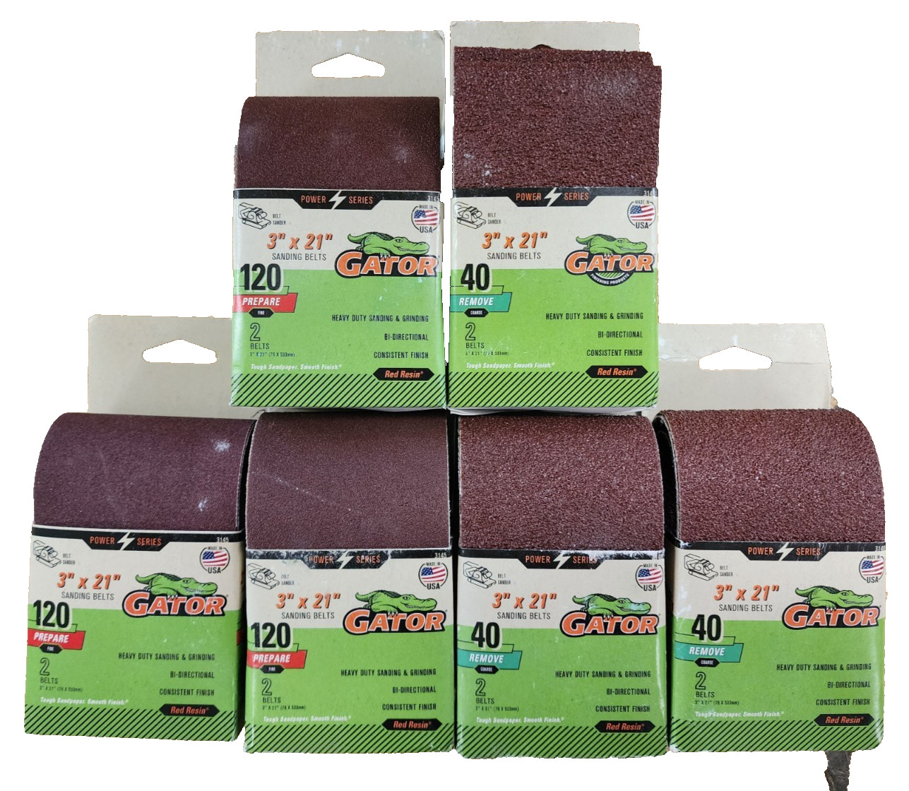 12pcs GATOR 3 x 21 Sanding Belts For Belt Sanders 6ea. 40 & 120 Grit