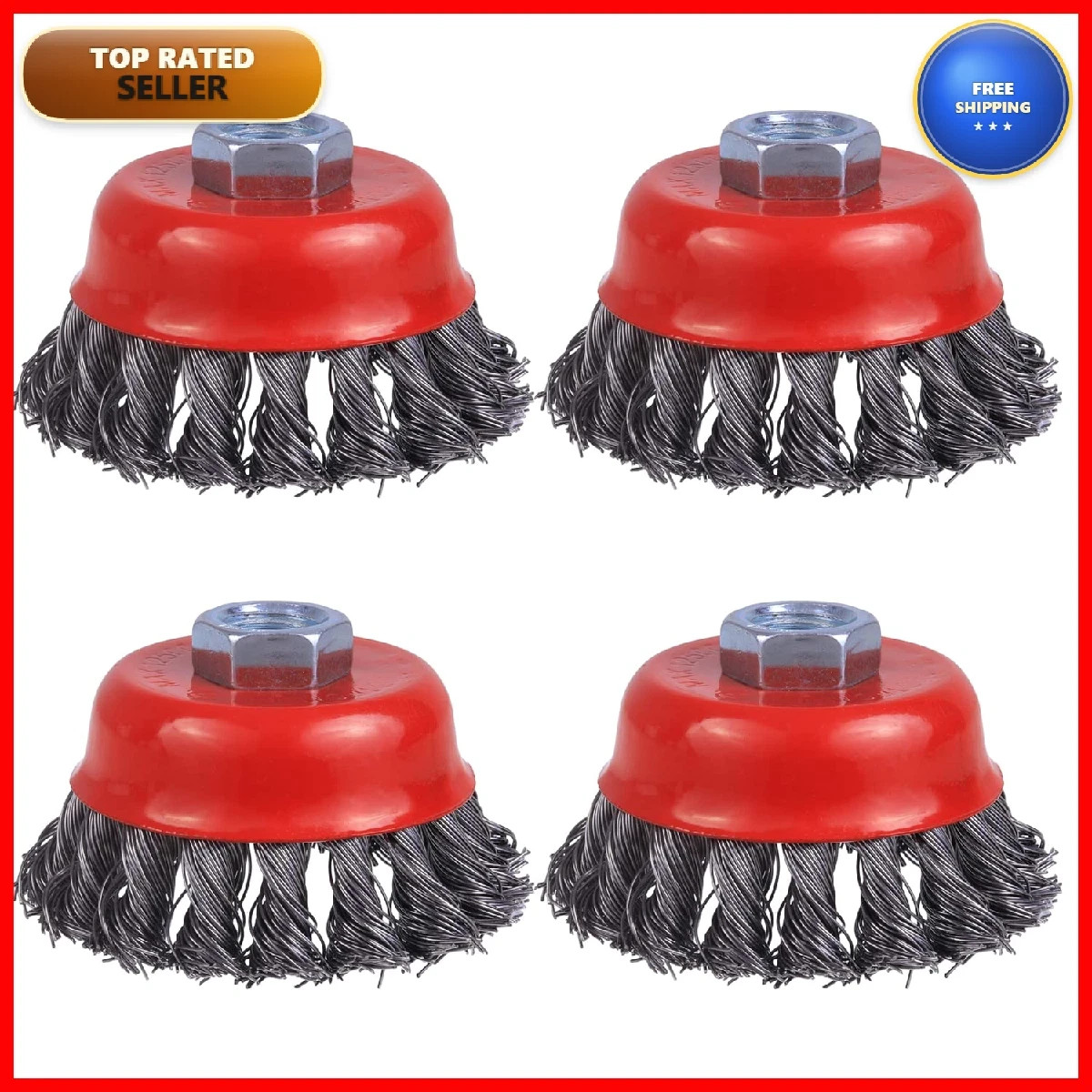 Wenora Wire Cup Brush For Angle Grinder 4 Pack 3 Inch Twisted Knotted Wire