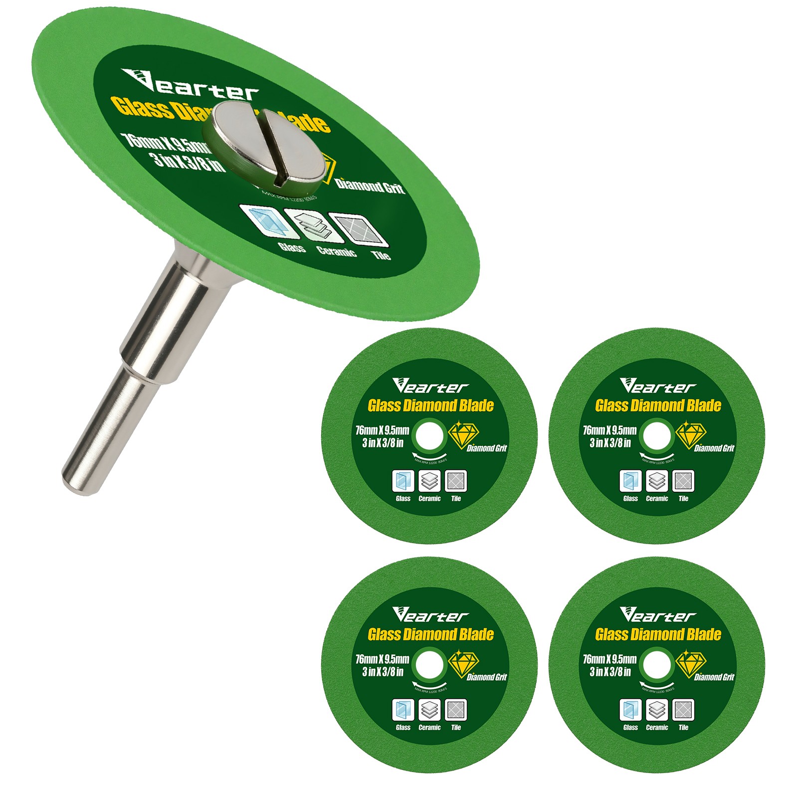 Vearter 5 Pack 3″ Diamond Cut Off Wheel 1/4″ Arbor for Cutting of Glass Tile