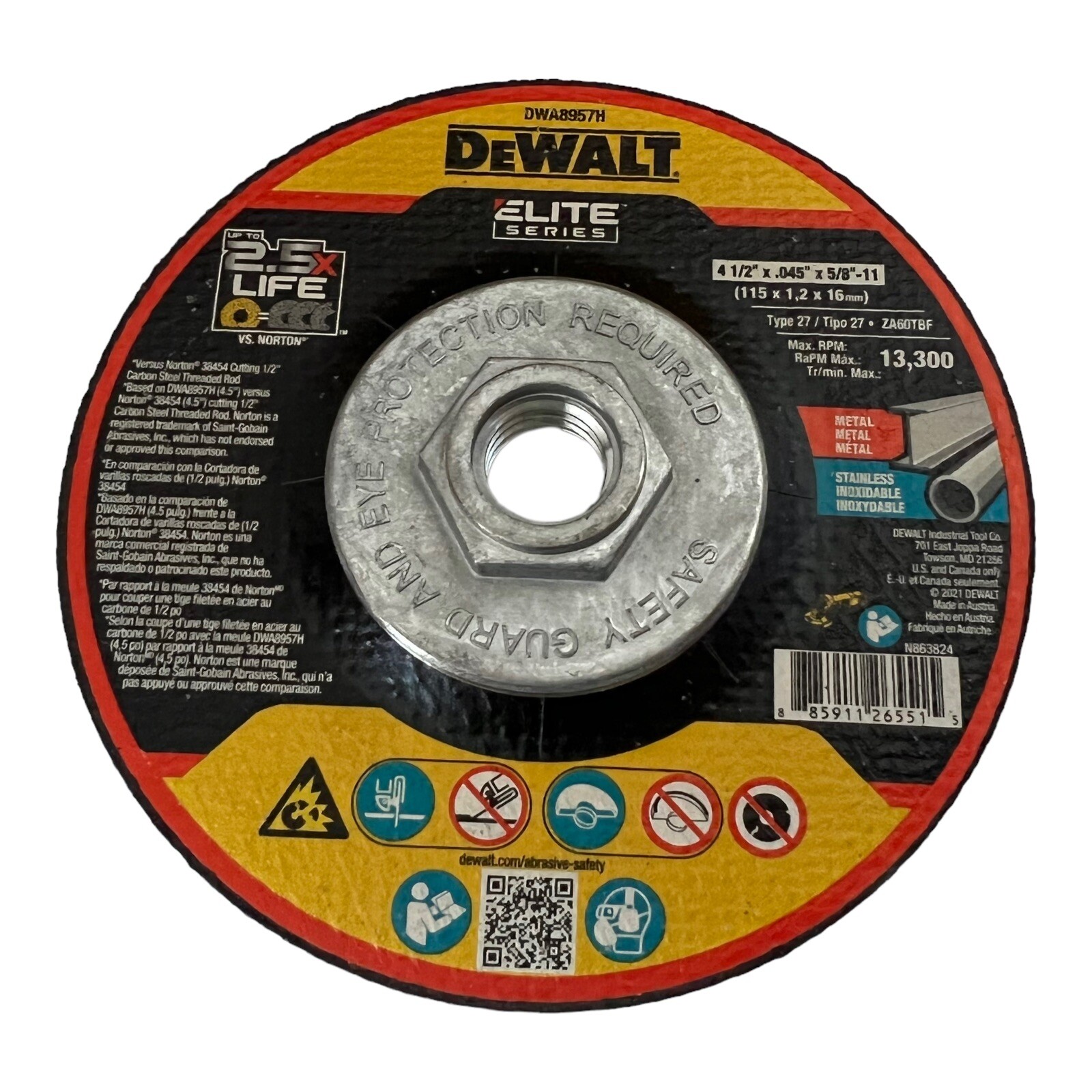 DeWalt DWA8957H 4-1/2″ x .045″ x 5/8″-11 T27 XP Mini Hub Cutting Wheel (10 pack)