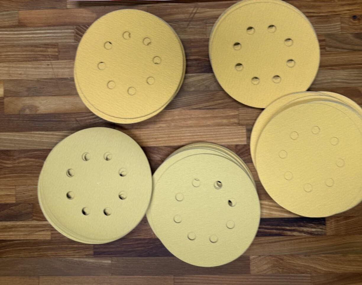 5 inch Gold Sanding Discs 8 Hole, Variety Pack Grit, Hook & Loop Sandpaper