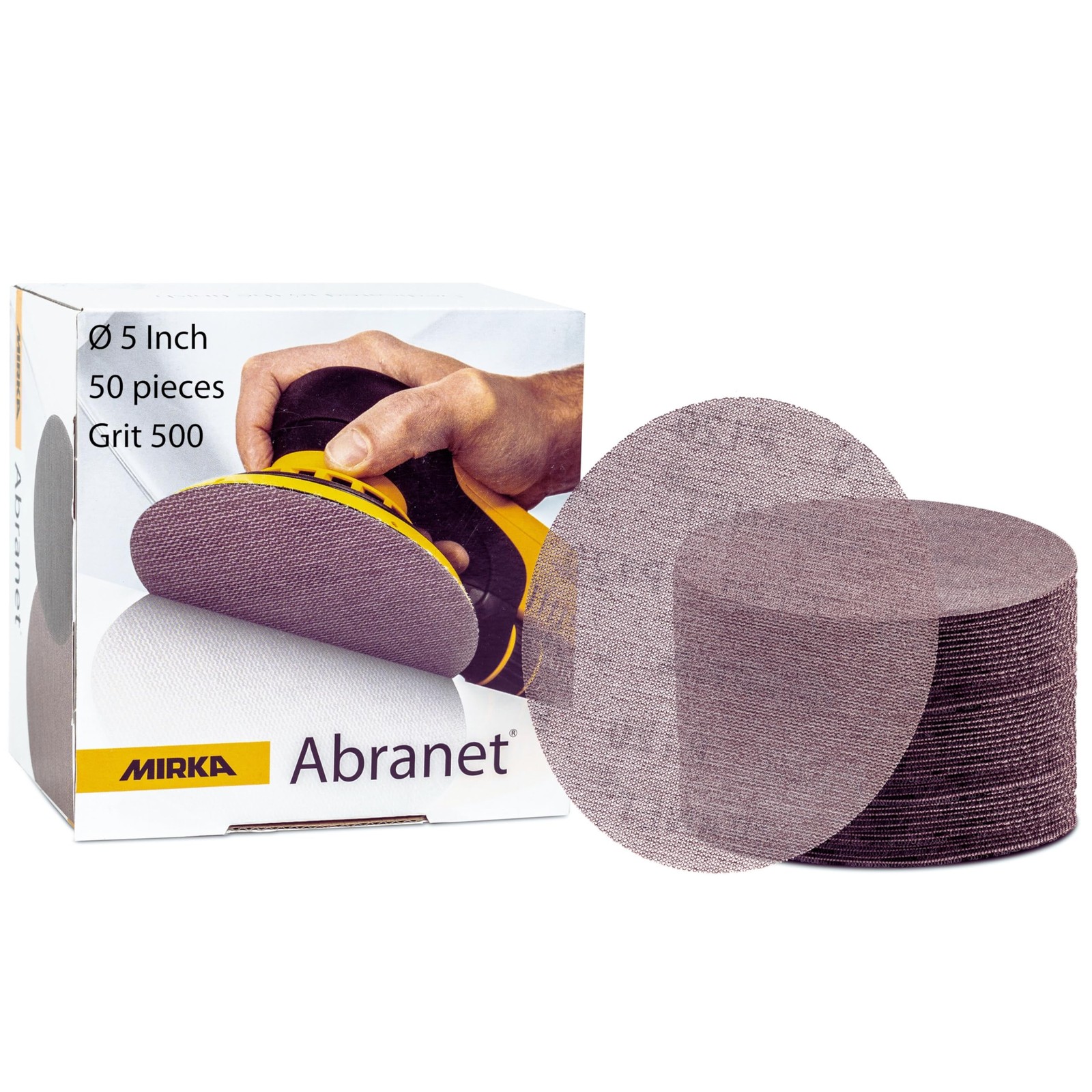 Mirka Abranet Sanding Mesh Discs – 500 Grit – 5 Inch Hook and 500, Brown