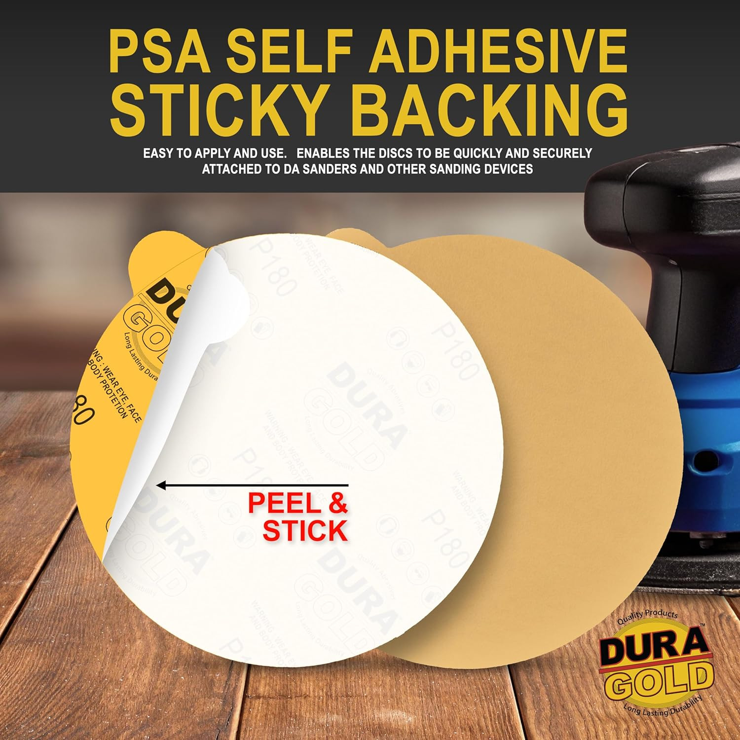 Premium 6″ Gold PSA Sanding Discs – 180 Grit, Box of 50 – Self Adhesive Stickyba