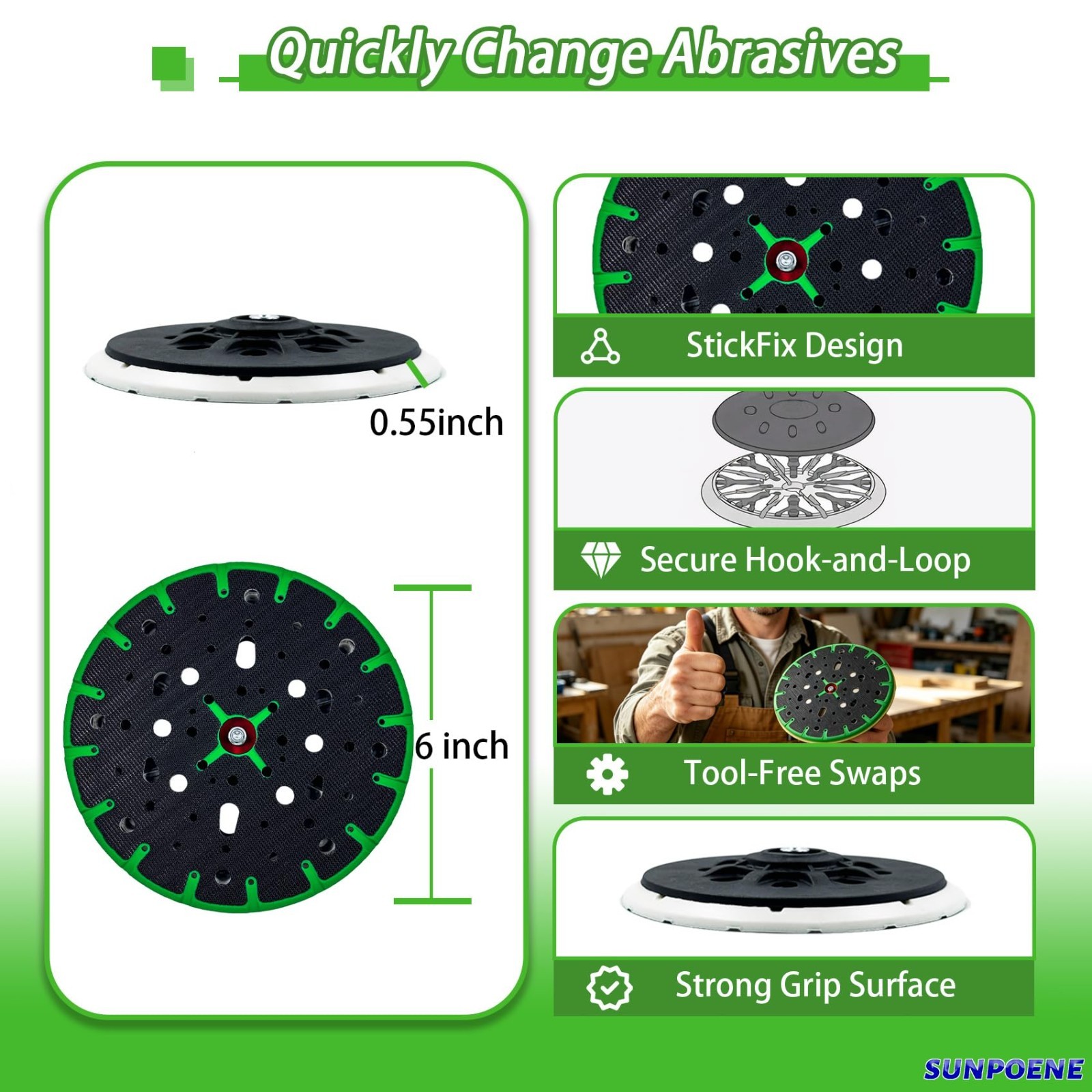 6-Inch Hard Sanding Pad for Festool ETS 150, ETSC 150, Heat Resistant Hook & Loo