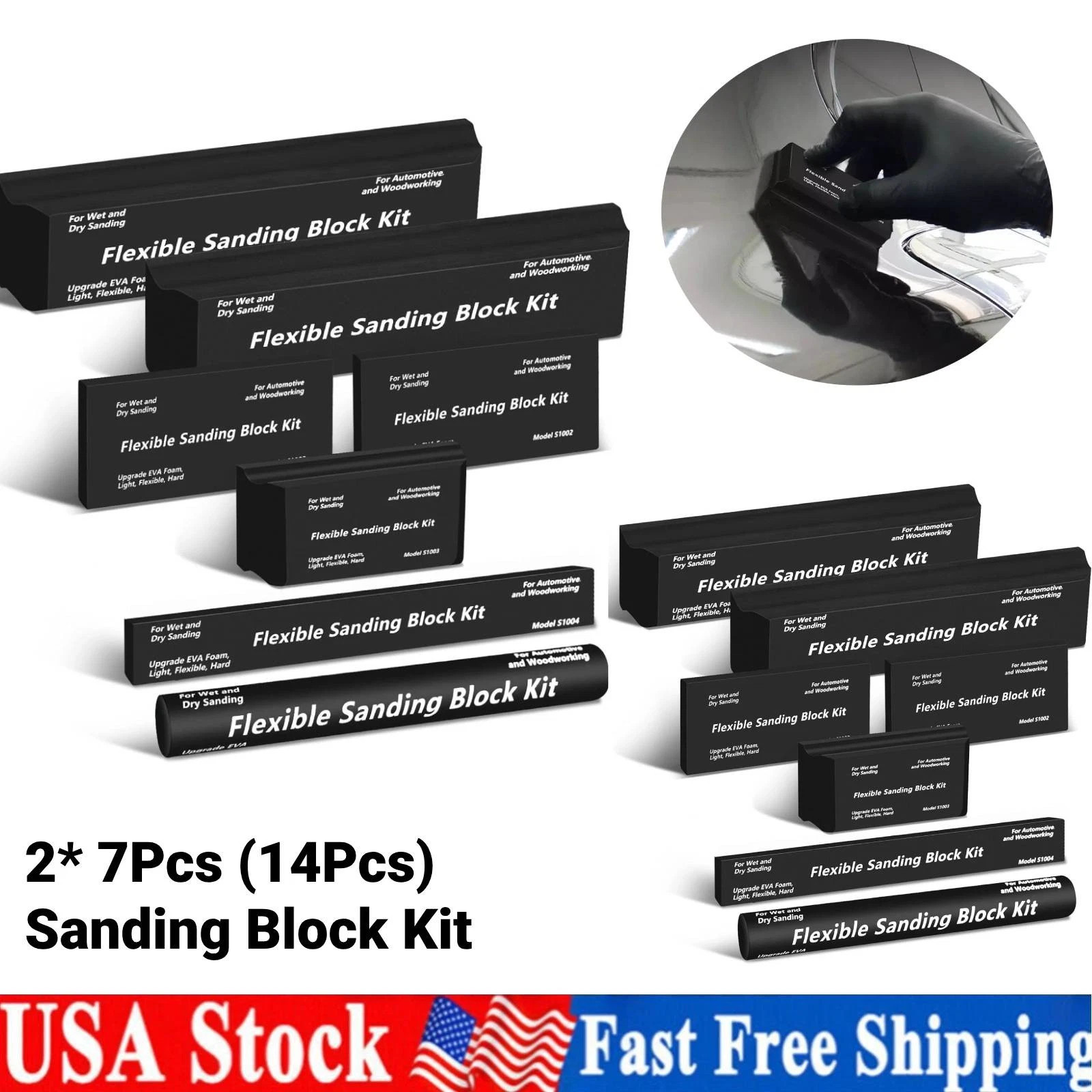7/14Pcs Sanding Block Kit Flexible EVA Foam Wet or Dry for Automotive Woodwork