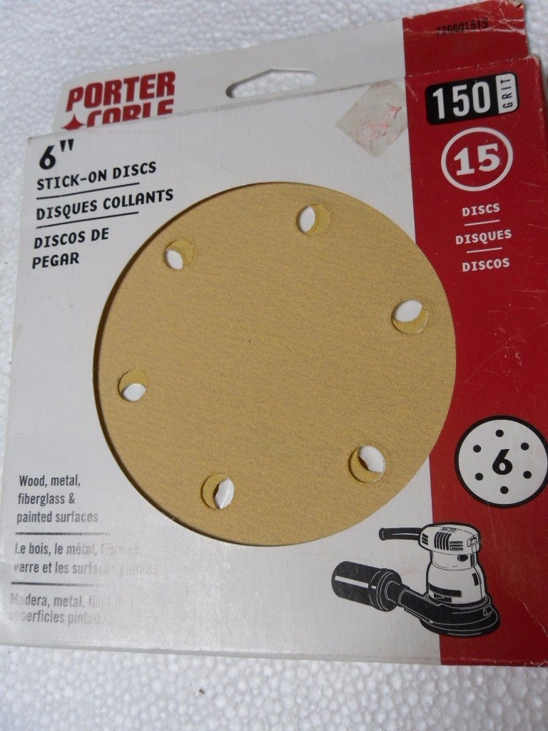 Porter Cable 726601515 6″ 6 Hole 150 Grit PSA Stick on Sanding Discs 15 Pack