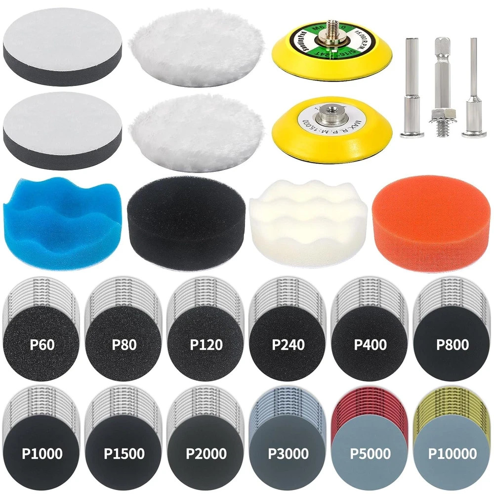 133 PCS Sanding Disc Drill Polishing Kit Sanding Attachment, 3 Inch Wet Dry Hea