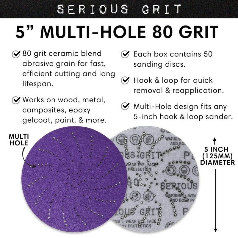 Ceramic Grain Sanding Discs 5 Inch Multi-Hole Dust-Free Heavy-Duty Grits 40-800
