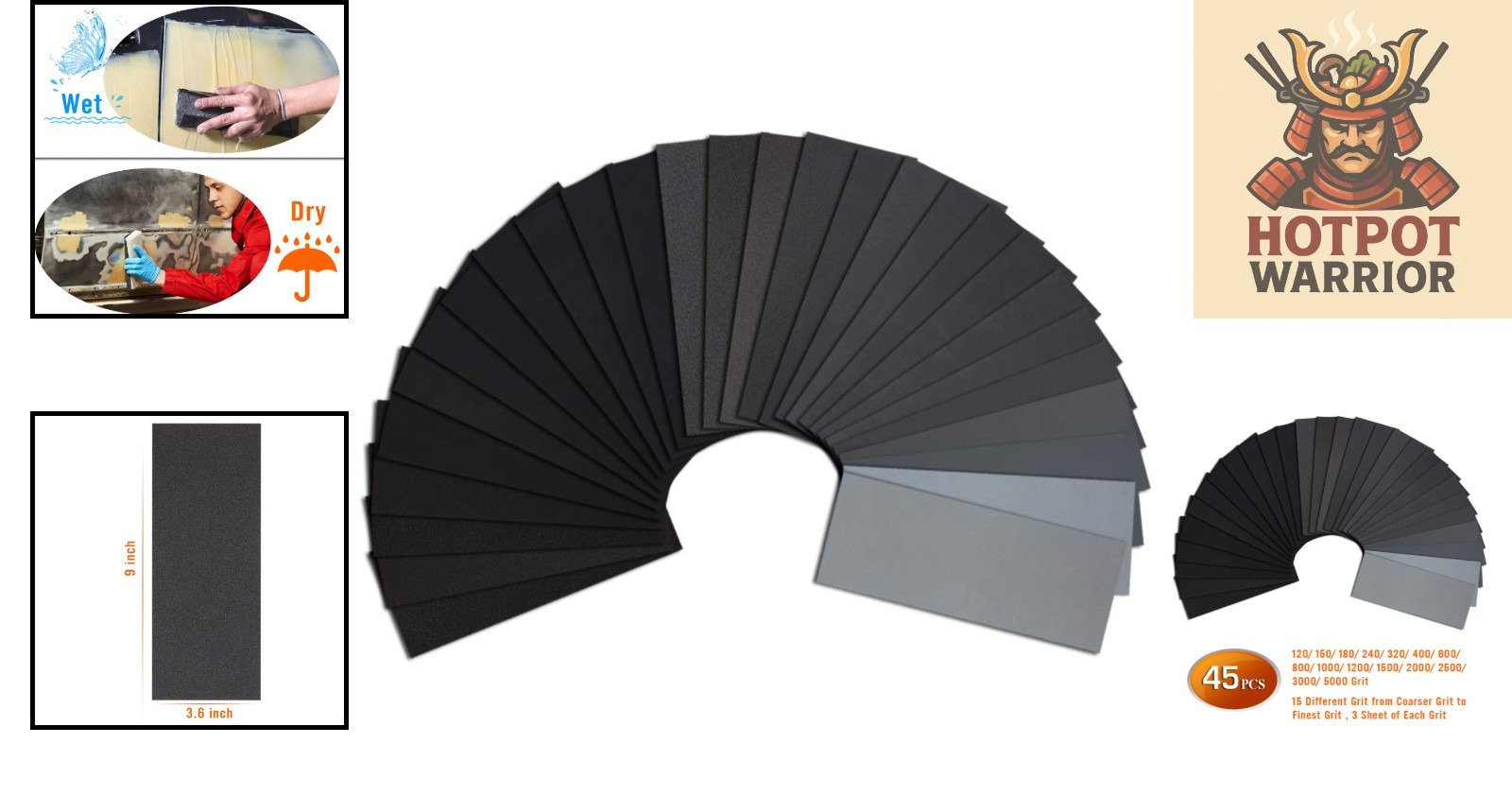 45PCS Silicon Carbide Sandpaper Pack – Perfect for Wet/Dry Use on Any Material