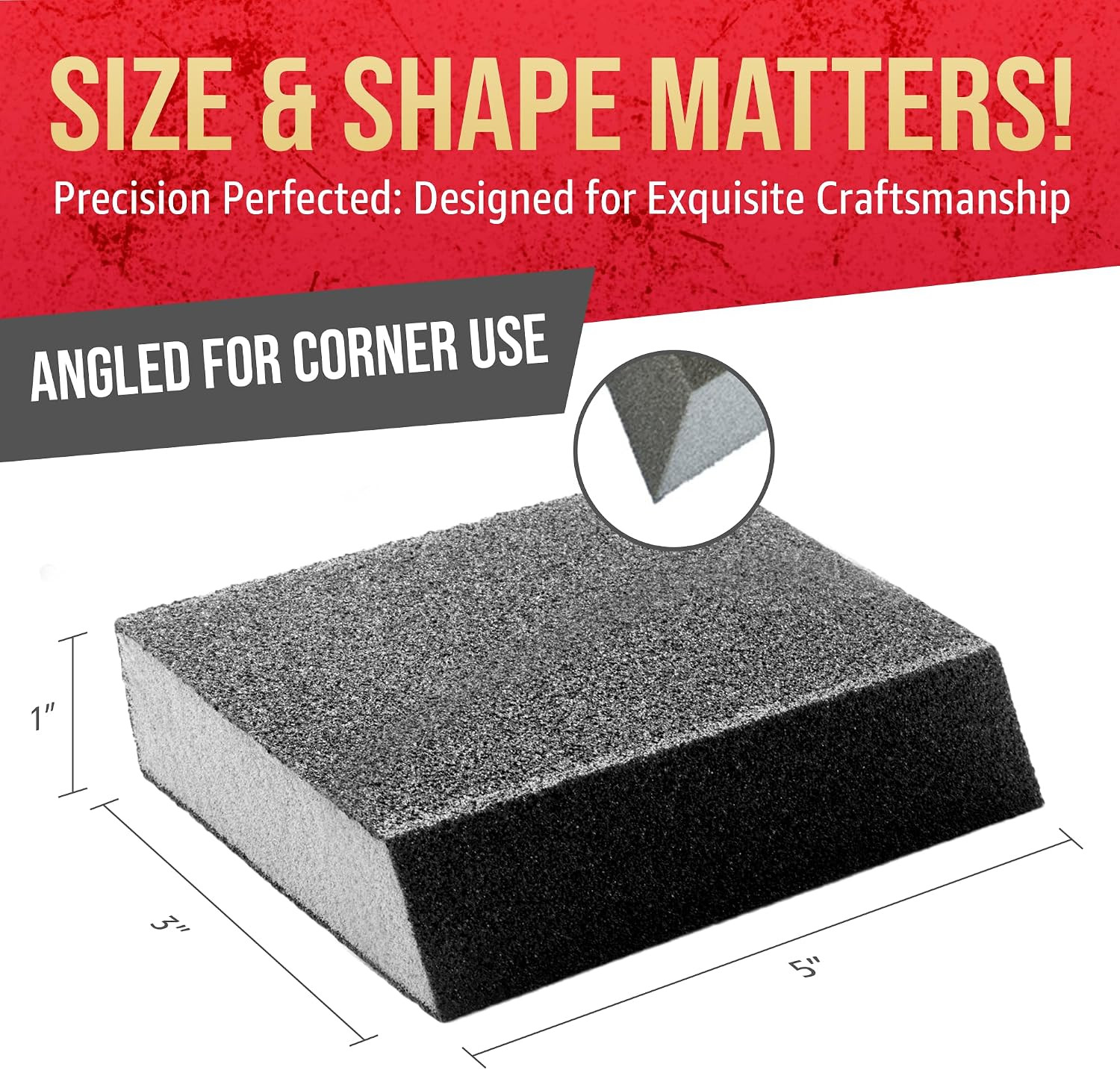 Virginia Abrasives Sanding Sponge Blocks – 5” x 3” x 1” Single Angle Fine Grit F