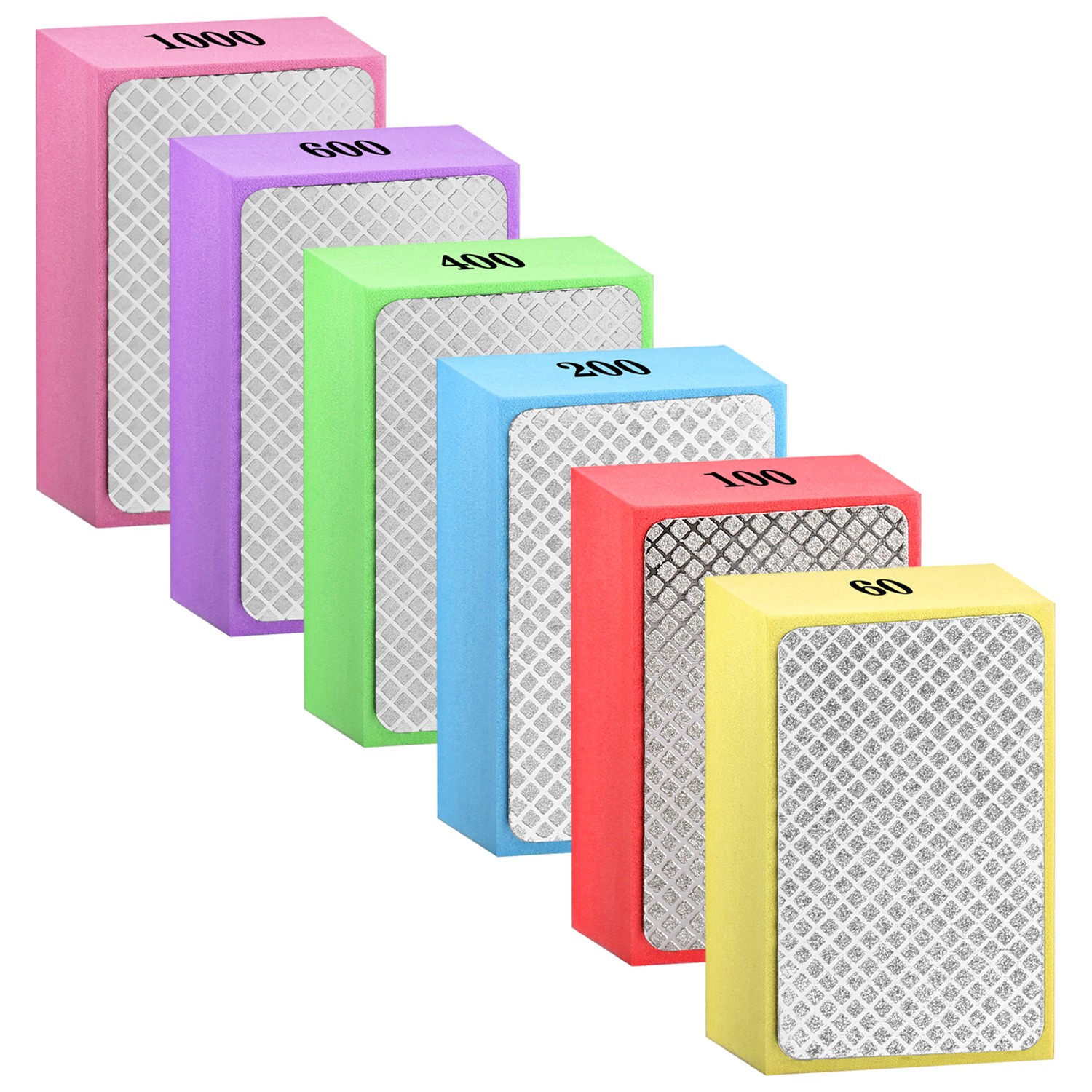 6Pcs Hand Diamond Polishing Pads Sanding Blocks Set Grit 60/100/200/400/600/1000