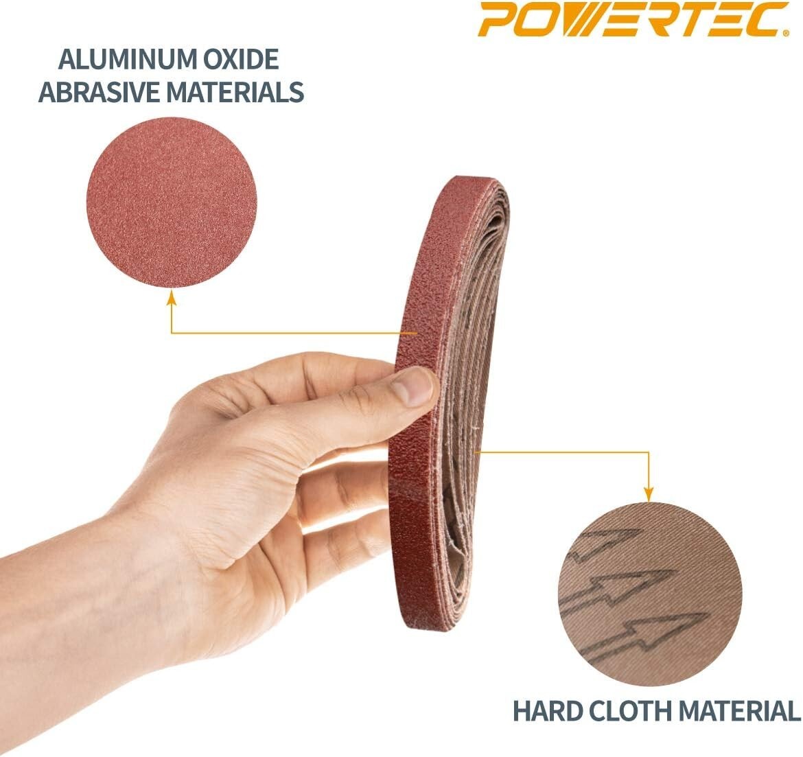POWERTEC 1/2 x 18 Inch Sanding Belts, 20PK, 150 Grit Aluminum Oxide Belt Sander