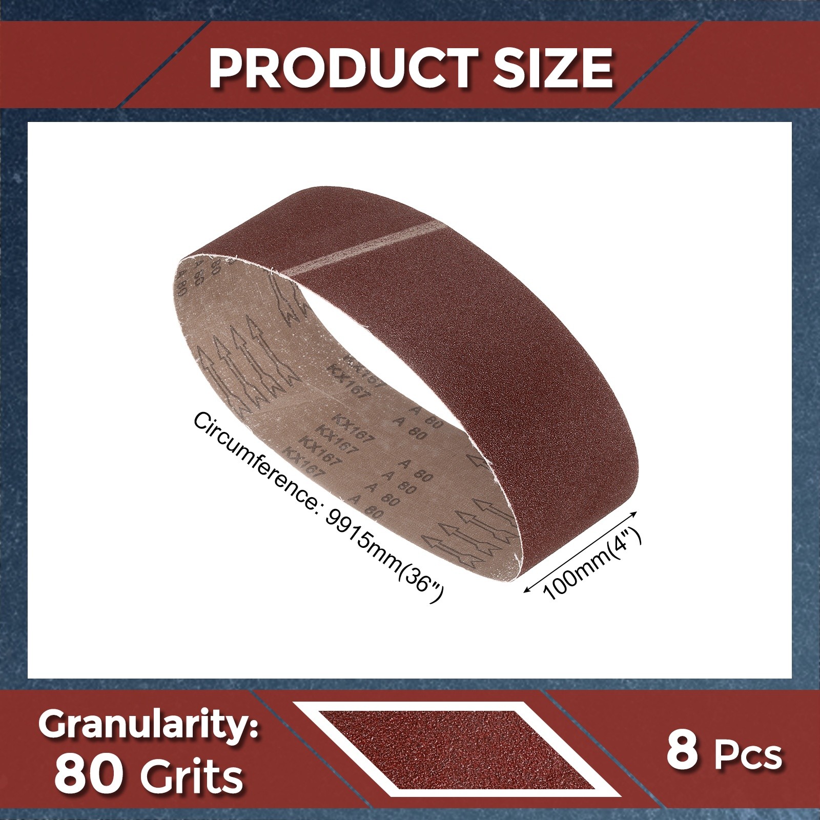 8 Pcs Sanding Belts 4 x 36 Inch 80 Grit Aluminum Oxide Abrasive Sandpaper