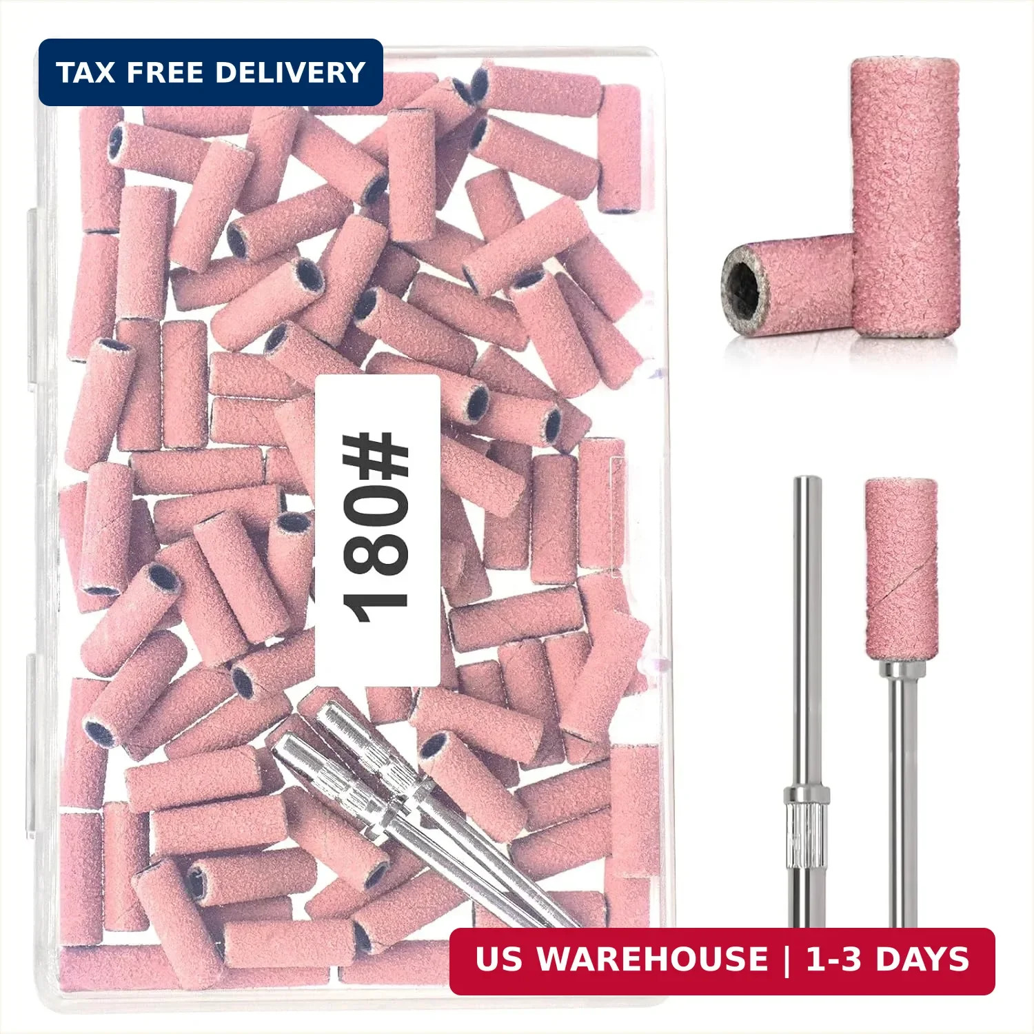 100Pcs 180 Grit Small Sanding Bands for Nail Drill with 2Pcs 3/32’’ Upgrade Mand