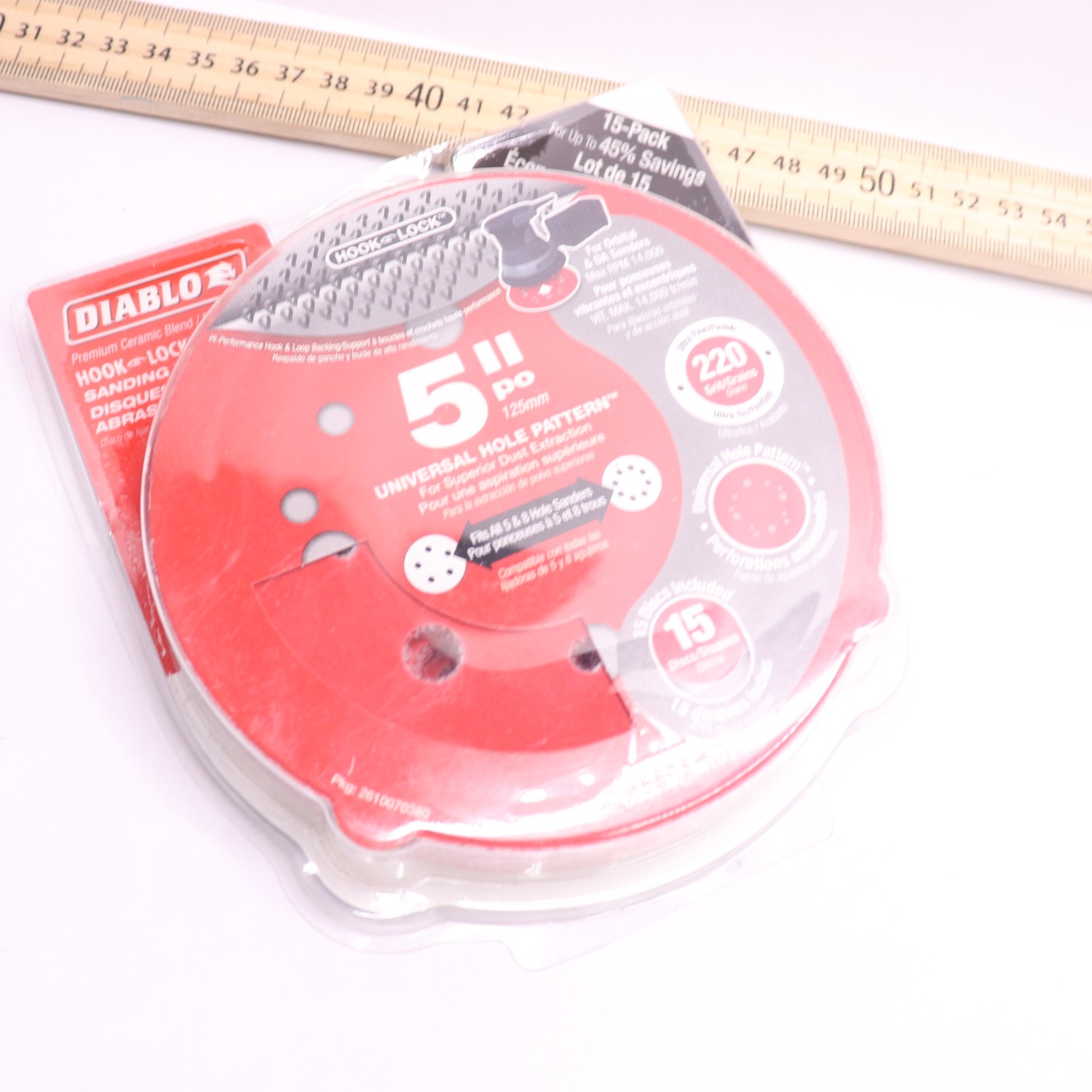 (15-Pk) Diablo Hook and Lock Sanding Disc 220 Grit Ultra Fine Ceramic Blend 5″
