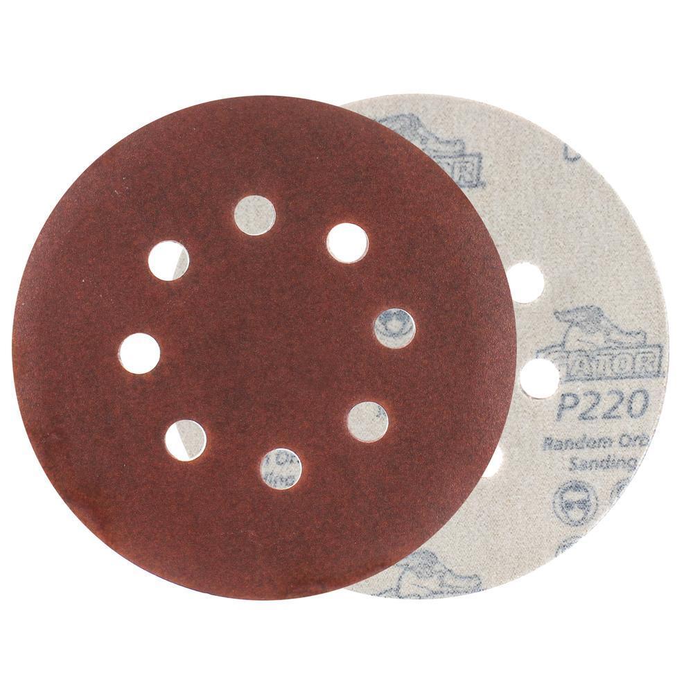 5 inch 220-Grit Extra Fine 8-Hole Hook & Loop Sanding Disc Orbital Paper 15 Pack