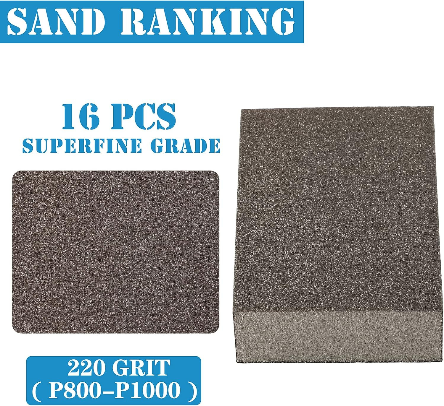 16Pcs 220 Grit Sanding Blocks, Sanding Sponge Washable and Reusable, Wet Dry Sa