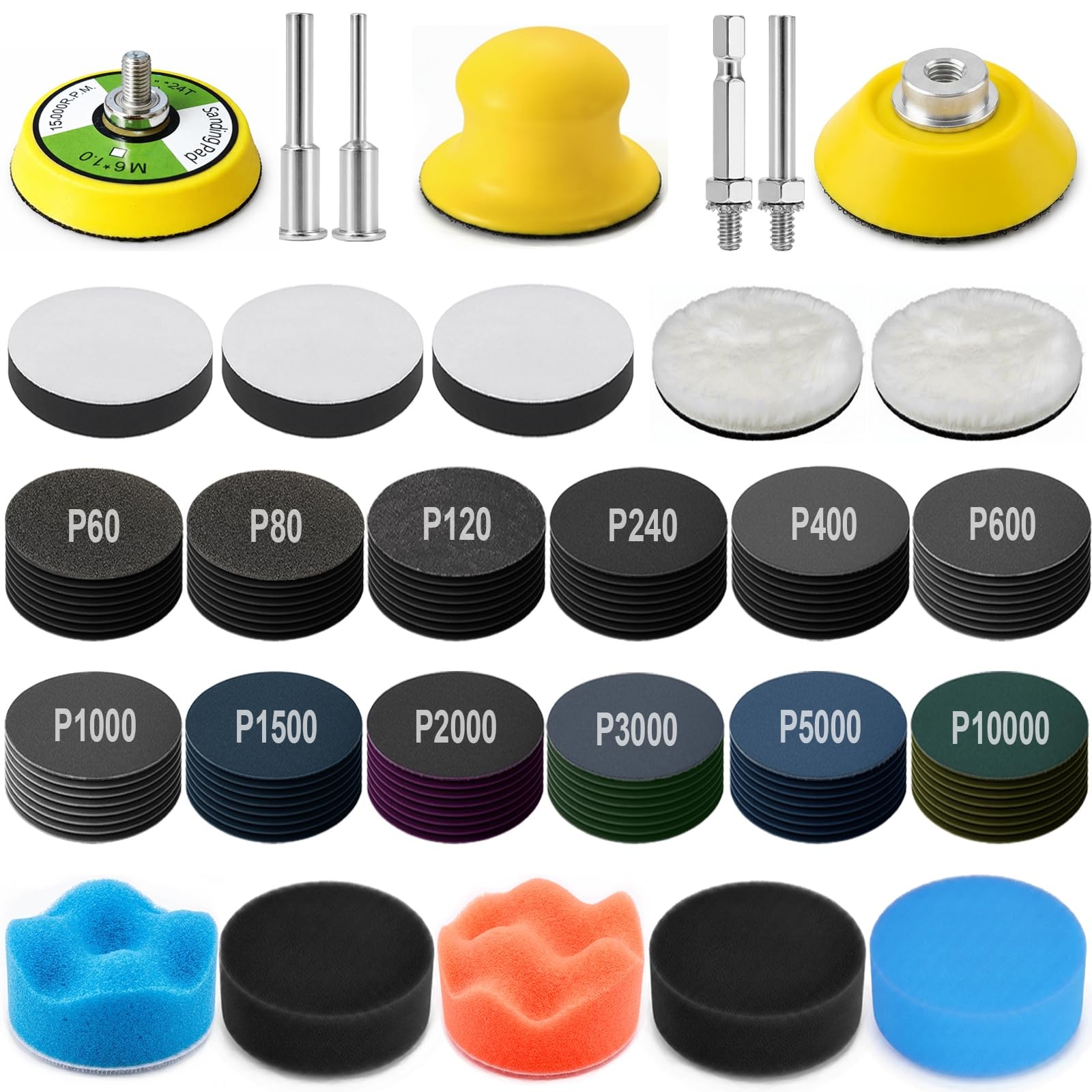 137PCS 2 Inch Sanding Discs Kit, 60-10000 Grit Wet Dry Sandpaper with Hook an…