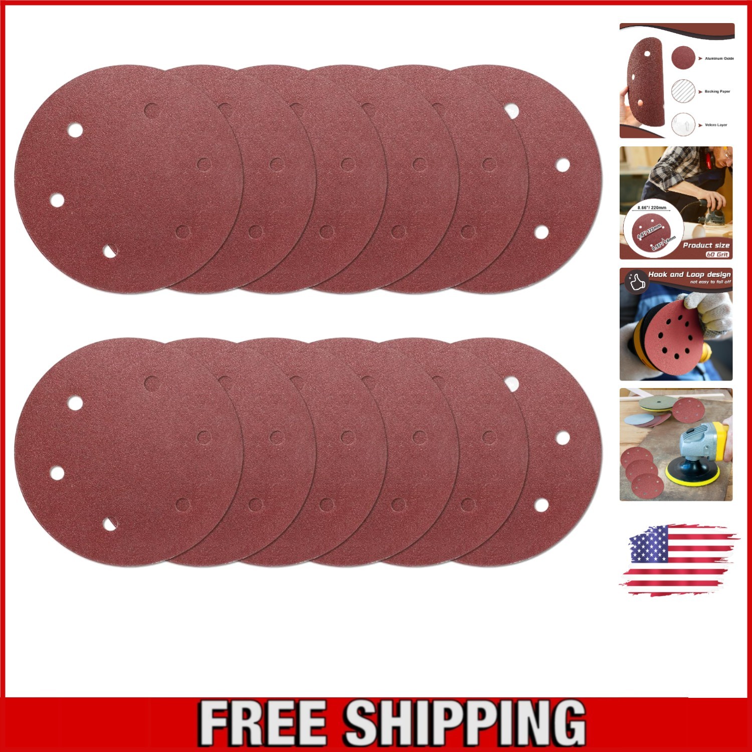 Versatile 12PCS 9 Inch 60 Grit Sanding Discs – Perfect for Wood, Metal, and More