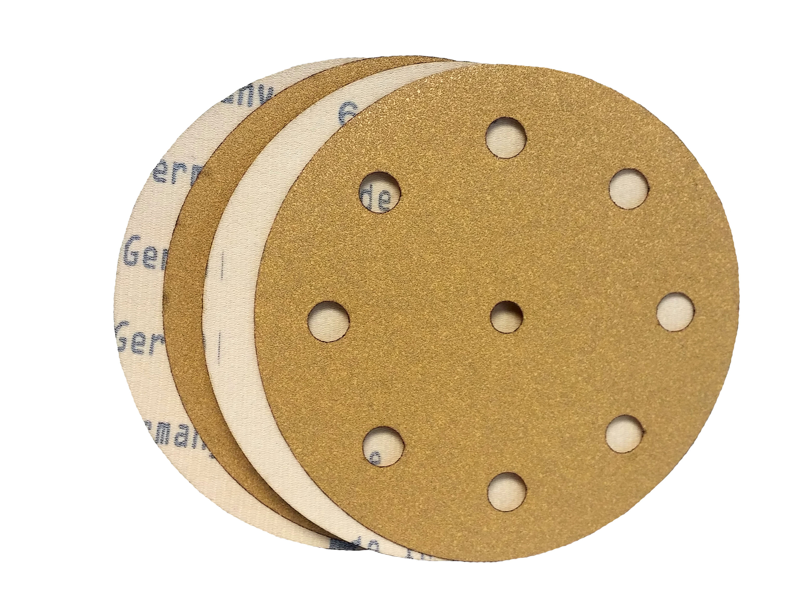 5 Inch X 9 Hole Gold Hook and Loop Grip Sanding Discs (25 Pack, 150 Grit)