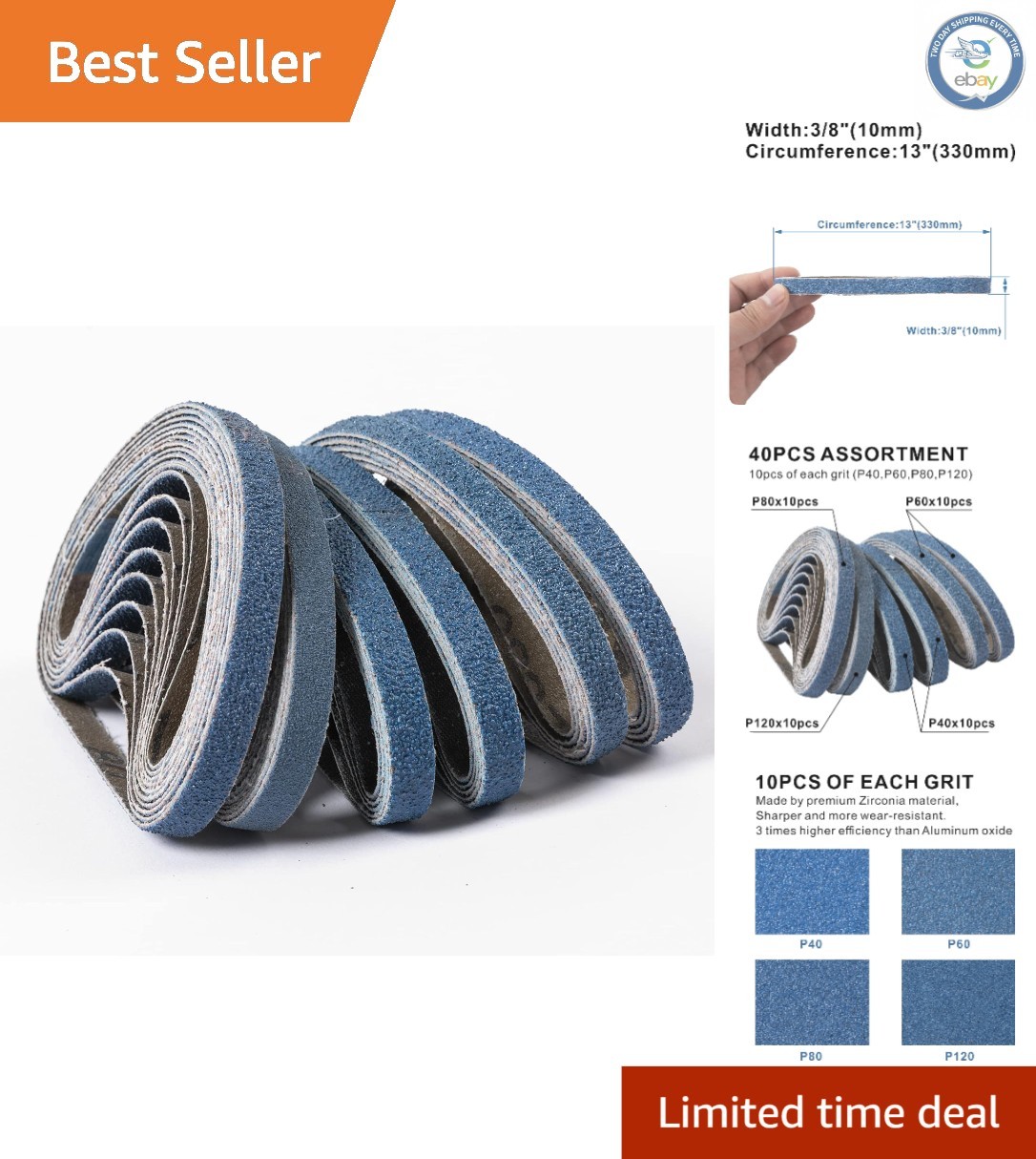Durable 3/8 x 13” Zirconia Sanding Belts – 40-Pack for Metal Polishing & More