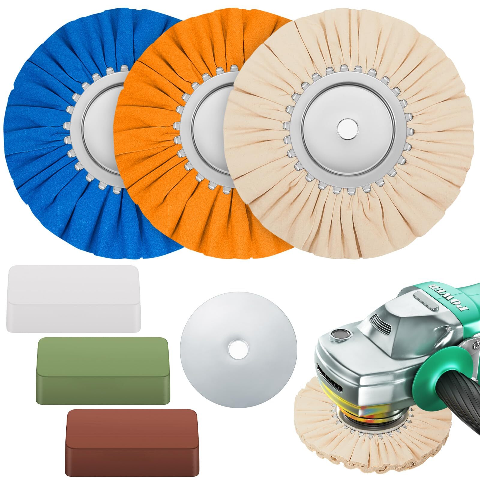 6 Pcs 8 Airway Buffing Wheel Kit In Diameter 5/8 In Arbor Hole Aluminum Metal Po