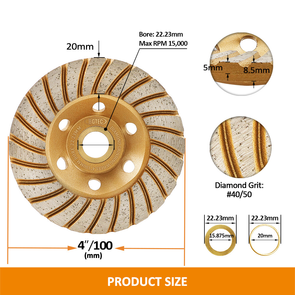 Turbo Row Diamond Concrete Grinding Wheel 4/4.5/5/7” Abrasive Wheel for Granite