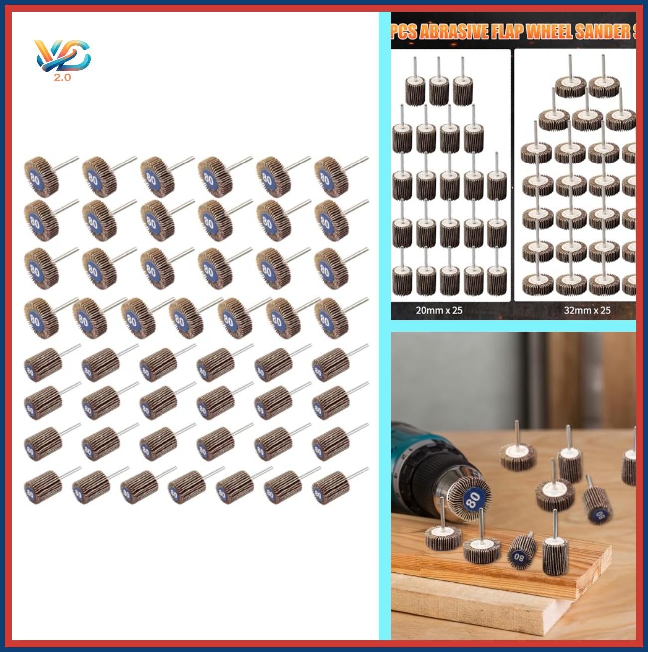 Flap Wheel Set 50 Pcs 1/8 Shank 80 Grit Rotary Tool Sanding Polishing Deburring