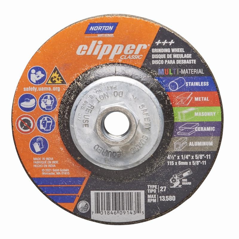 Norton Clipper 4-1/2 in. D X 5/8-11 in. X 1/4 in. thick Classic Grinding Wheel 1