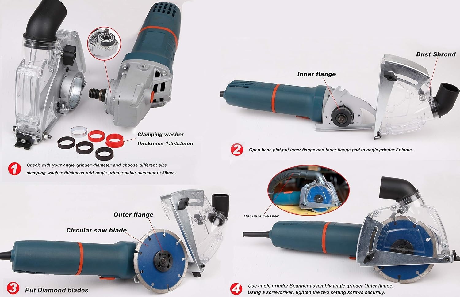 Toolless Dust Extraction Shroud for Angle Grinders – Maximum Cutting Depth 32mm