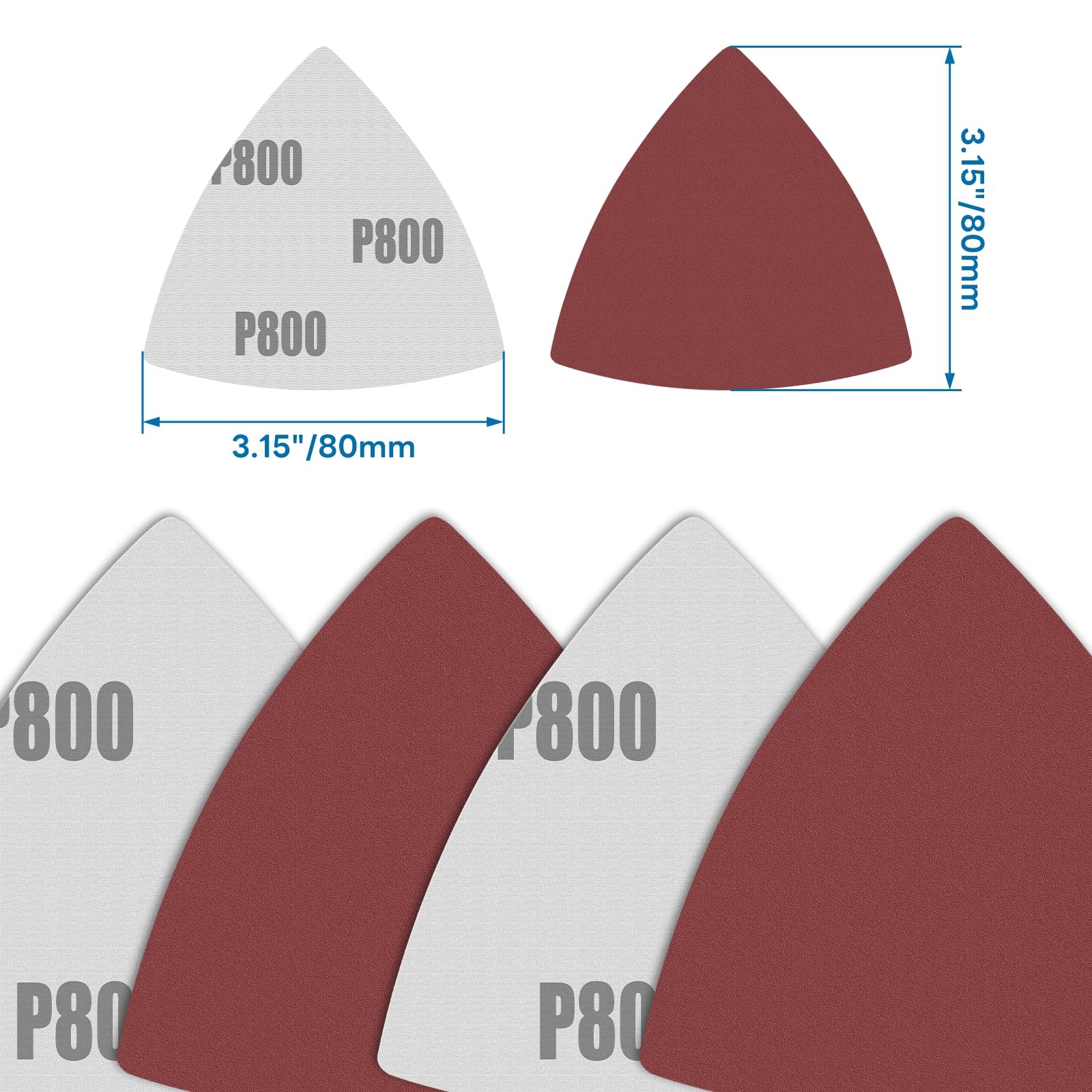 800 Grit Triangle Sanding Pads 80mm Oscillating Tool Sandpaper 31/8 120 PCS
